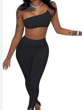 Women's High-Waist Black Two-piece Set